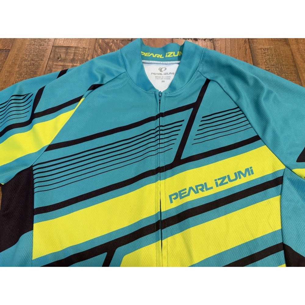 Pearl Izumi Men's M Cycling Jersey Full Zip Blue Hi Viz Yellow Short Sleeve Bike - Picture 4 of 10